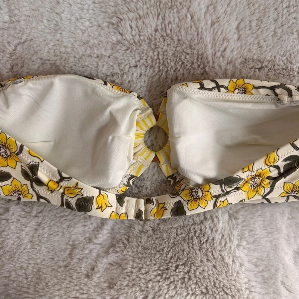 J Crew Yellow O-ring Bandeau Bikini Top in Daffodil Daze Block Print Women Sz L